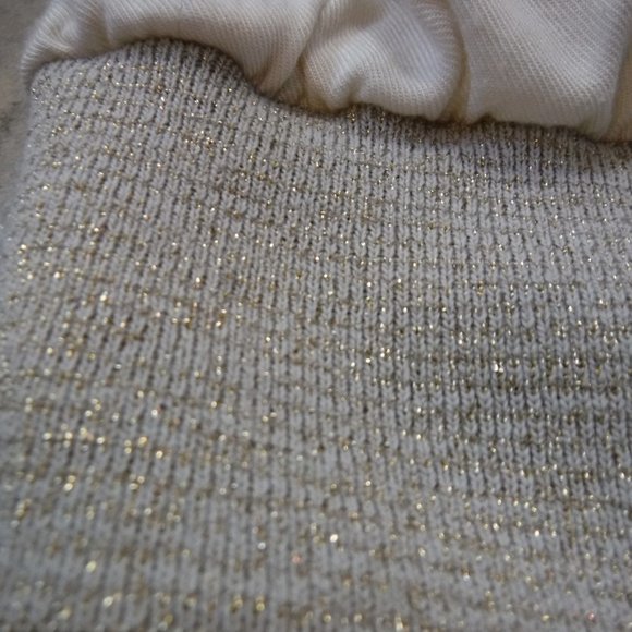 White Soft Bomber Jacket w Leather and Gold Accent - Picture 4 of 5